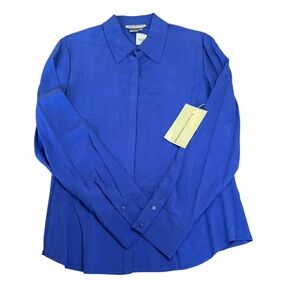 Patrick‎ Christopher 100% Silk Button Front Blouse Size 12 NWT Royal Blue
